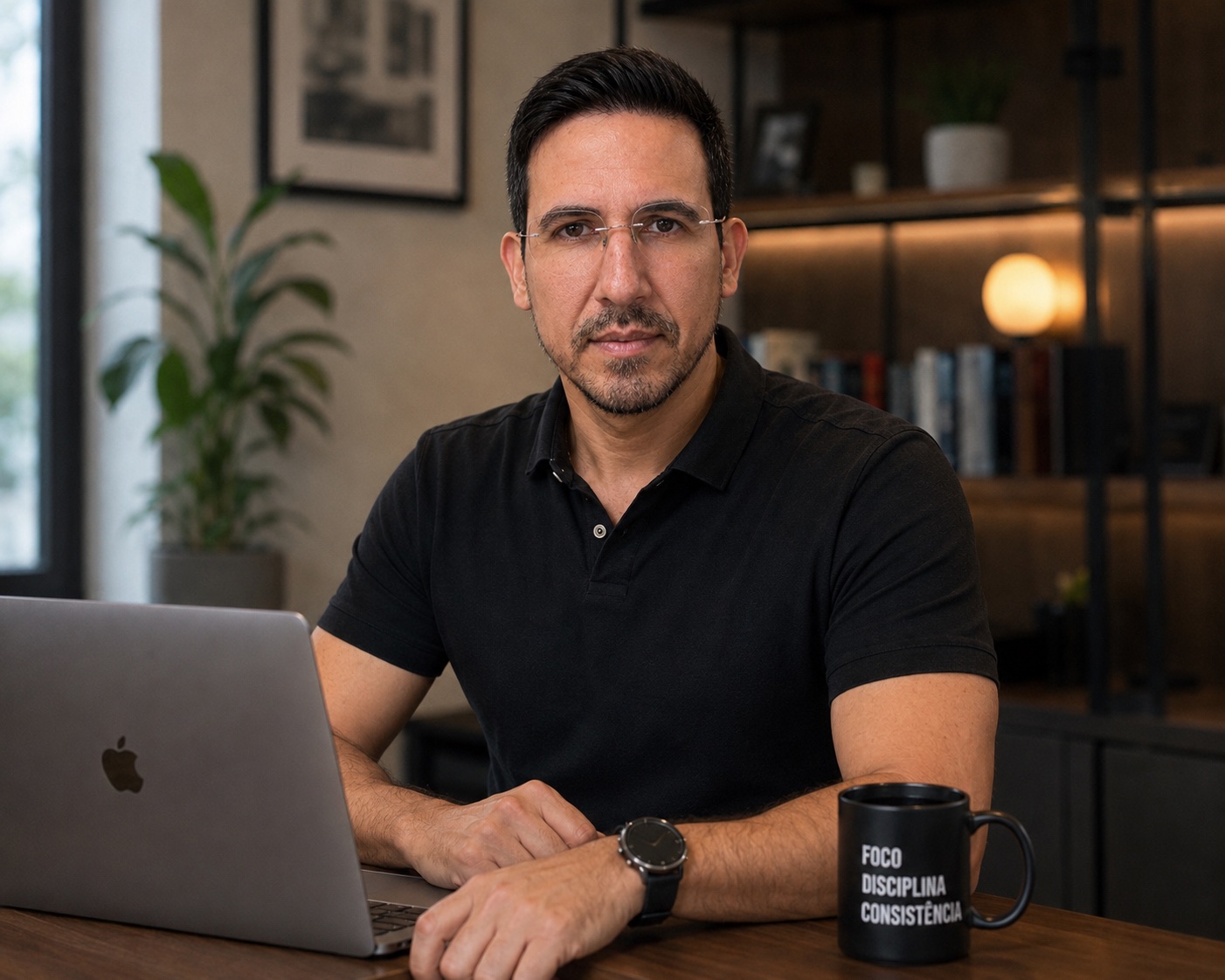 Talles Vieira trabalhando com notebook em ambiente profissional
